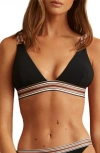 Reiss Yve Stripe-trim Triangle Stretch-woven Bikini Top In Black/brown
