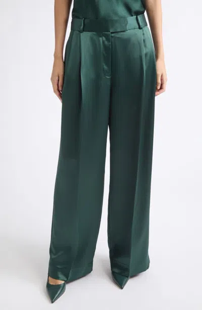 Reiss Zadie Pleated Satin Pants In Green