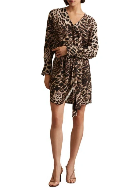 Reiss Zamera Long Sleeve Wrap Minidress In Brown