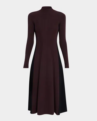 Reiss Zaya Contrast-panel Knit Midi Dress In Brown