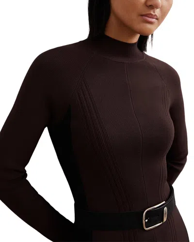 Reiss Zaya Knitted Dress In Brown