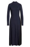 Reiss Zaya Mock Neck Long Sleeve Rib Dress In Blue