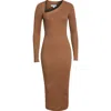 Reiss Zeta Asymmetric-neck Rib-knit Midi Dress In Brown