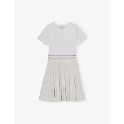 Reiss Kids' Zoe Sparkle Pleated-skirt Stretch-knit Dress 9-13 In White