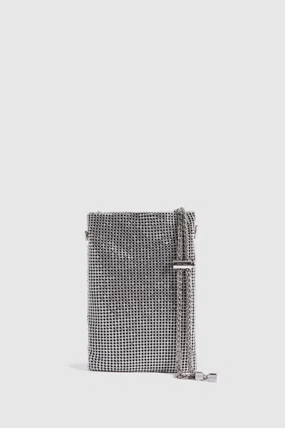 Reiss Zuri - Silver Embellished Adjustable Strap Phone Pouch, In Black