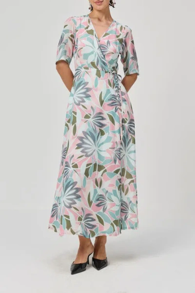 Reistor Abstract Floral Wrap Maxi Dress In Green
