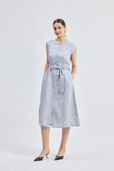 Reistor Back Cut Out Linen Dress In Gray