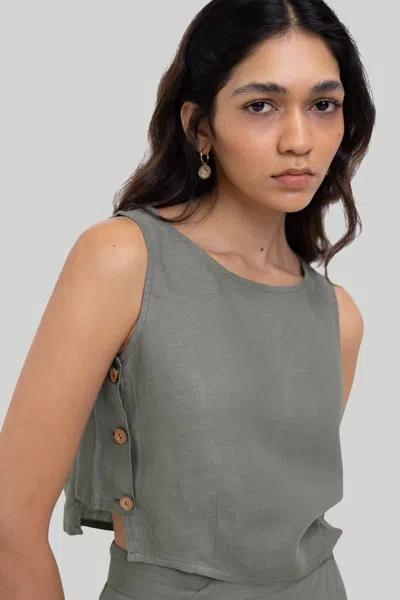 Reistor Boxy Crop Top In Hemp Dark Green