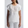 Reistor Boxy Top With Embroidered Lace Detail In Neutral