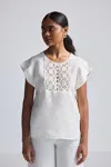 Reistor Boxy Top With Embroidered Lace Detail In Neutral