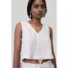 Reistor Cropped Vest Shirt In Linen Check White