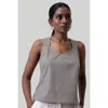 Reistor Women's Brown Crossback Button Up Ecru Tank Top In Poplin Ecru