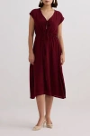 Reistor Deep V-neck Gathered Dress In Burgundy