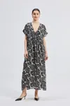 Reistor Deep V-neck Maxi Dress With Front Gathers In Black