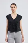 Reistor Deep V-neck Short Top In Black