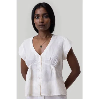 Reistor Women's Deep V-neck Short Off-white Top In Shell Off-white
