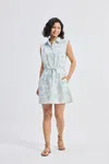 Reistor Drawstring Shirt Dress In Blue Florals In White