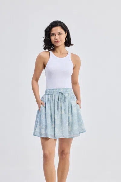 Reistor Drawstring Short Skirt In Blue Florals