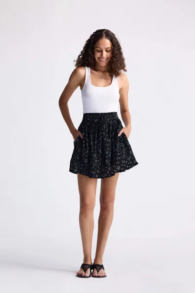 REISTOR DRAWSTRING SHORT SKIRT IN DARK BLUE FLORALS