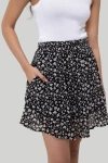 Reistor Women's Black Drawstring Short Printed Crepe Skirt In Monochrome Medley