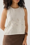 Reistor Embroidered Button Back Top In White