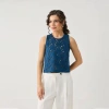 Reistor Embroidered Button-back Top In Blue