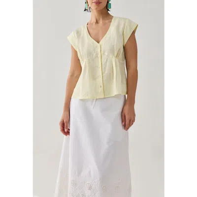 Reistor Embroidered Deep V-neck Linen Top In White