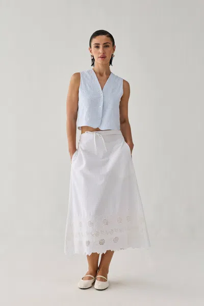 Reistor Embroidered Midi Skirt In White