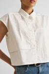 Reistor Embroidered Panel Crop Top In White In Beige