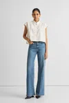 Reistor Embroidered Panel Crop Top In White In Multi