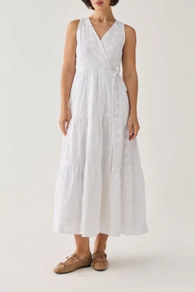 Reistor Embroidered Tiered Wrap Maxi Dress In White