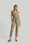 Reistor Evening Chai Jumpsuit In Dark Green In Beige
