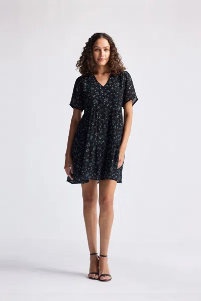 REISTOR FLORAL SHORT TIERED DRESS IN DARK BLUE