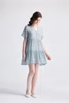 Reistor Floral Short Tiered Dress In Blue