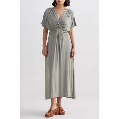 Reistor Flowy A-line Maxi Dress With Side Slits In Light Olive
