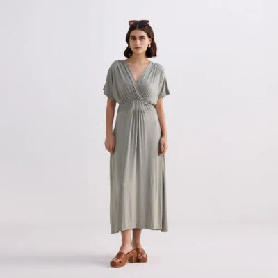 Reistor Flowy A-line Maxi Dress With Side Slits In Green