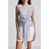 Reistor Front-tie Top In Pin Striped Linen