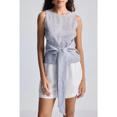 Reistor Front-tie Top In Pin Striped Linen