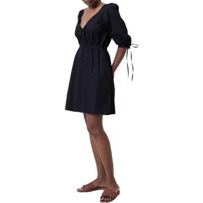 Reistor Gathered Elbow Sleeve Short Dress In Black