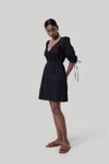 Reistor Women's Gathered Elbow Sleeve Short Black Dress In Black