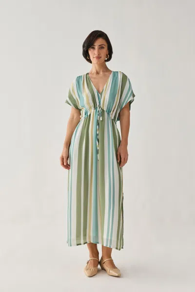 Reistor Gathered Maxi Dress In Stripes In Multi