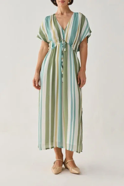 Reistor Gathered Striped Maxi Dress In Green