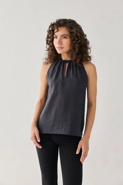 Reistor Halter Neck Top In Black In Blue