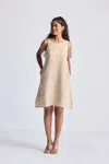 Reistor Hemp Short Dress With Back Embroidered Lace Detail In Neutral