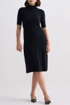 Reistor High Crew Neck Elbow Sleeves Fitted Dress In Black