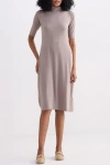 Reistor High Crew Neck Elbow Sleeves Fitted Dress In Dusty Brown