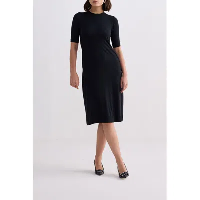 Reistor High Crew Neck Fitted Dress With Elbow Sleeves In Black