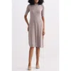 Reistor High Crew Neck Fitted Dress With Elbow Sleeves In Pink
