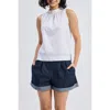 Reistor High-neck Top With Gathers In White