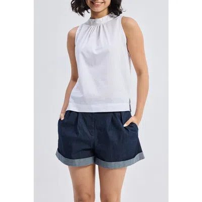 Reistor High-neck Top With Gathers In White